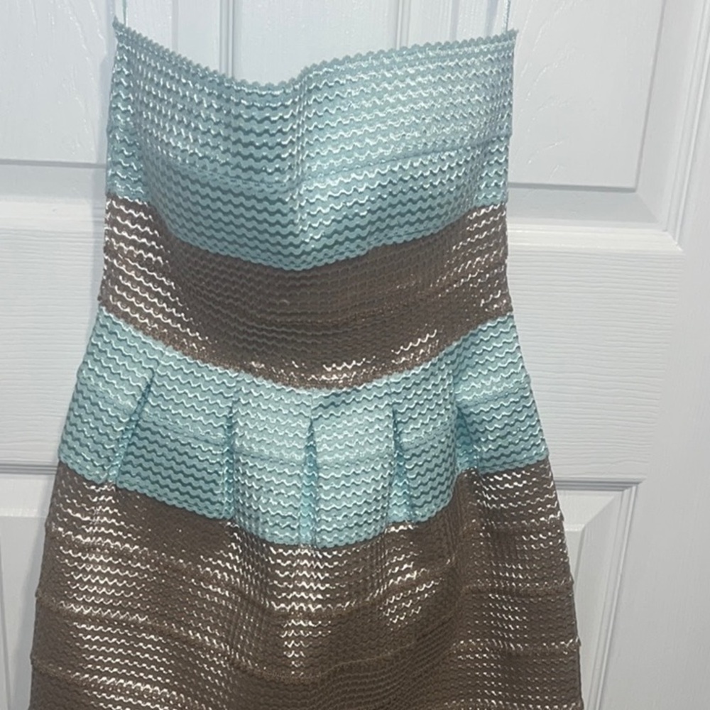 Blue and Brown Strapless Dress